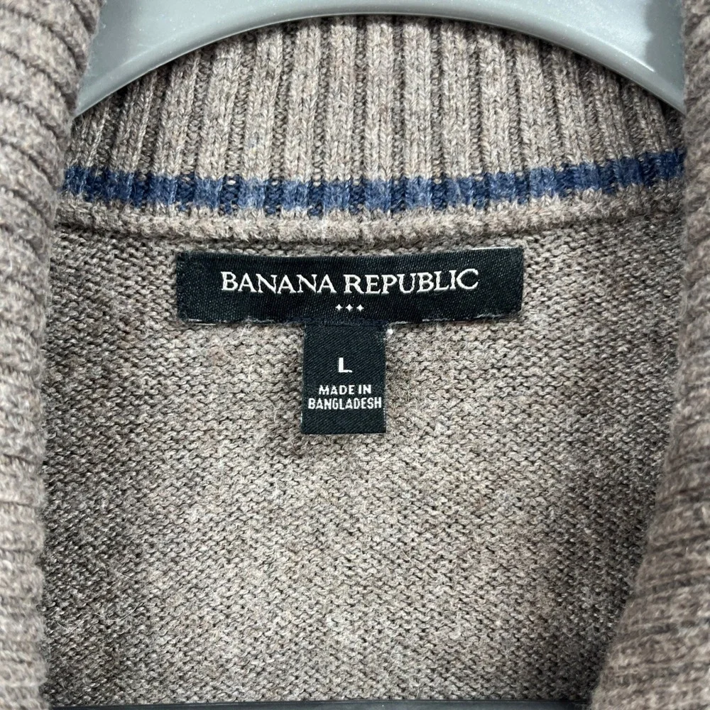 Banana Republic Sweater Mens Large Beige Wool Blend Shawl Collar Preppy Outdoor
